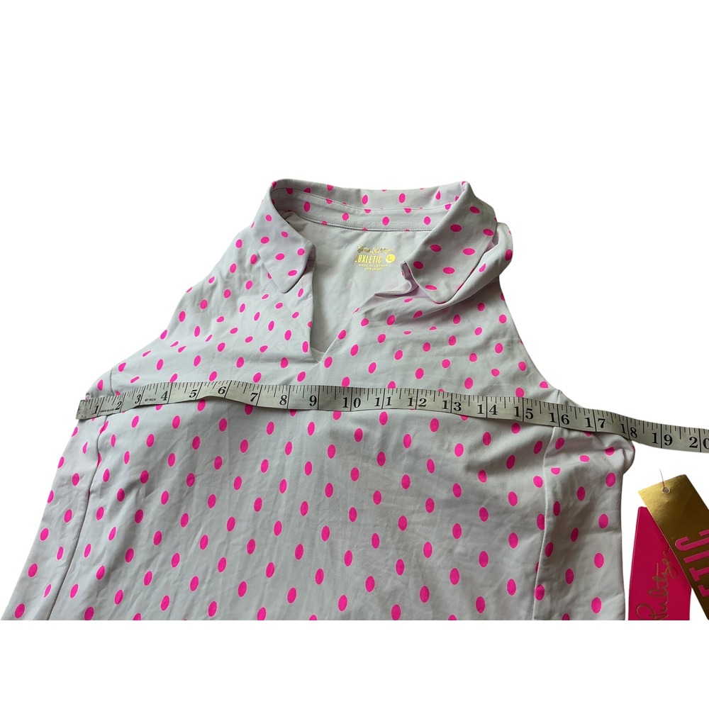 Lilly Pulitzer Lakelyn Bra Polo UPF 50+ Pink White Oval Dot Sleeveless Top L - Picture 8 of 9